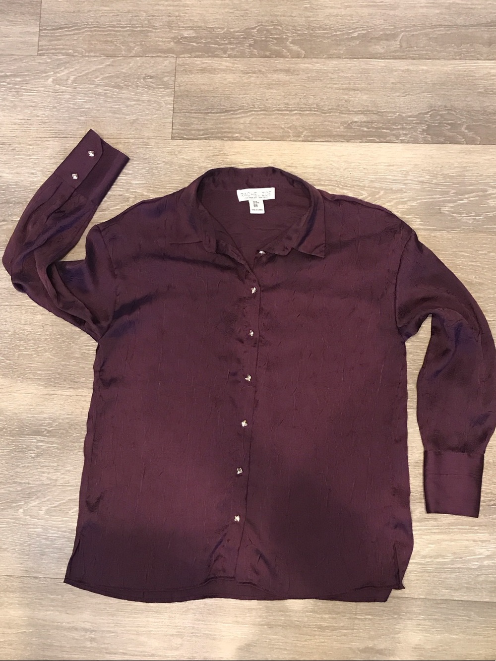 Rachel Zoe Deep Plum Satin Button-Up Blouse